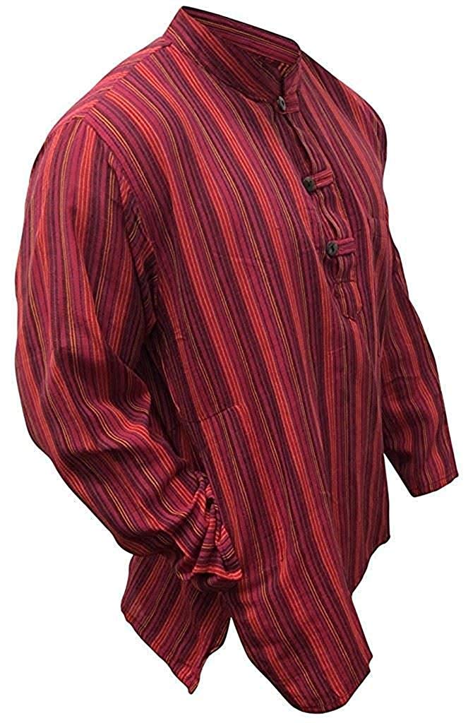 Shopoholic Fashion Mens Striped Grandad Shirt