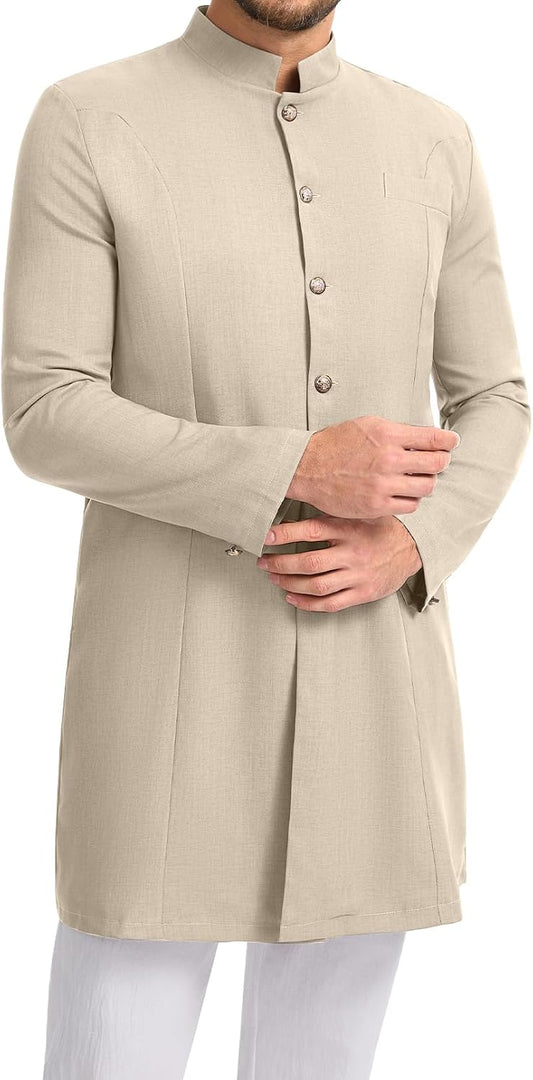 YAOHUOLE Mens Kurta Coats Indian Ethnic Royal Suits Jubba Thobe for Men
