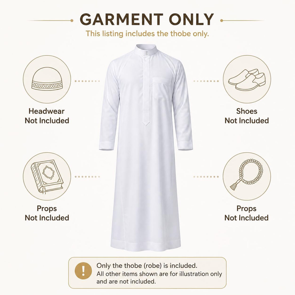MCJC Men's White Muslim Thobe Long Sleeve Arab Kaftan Robe with Pocket