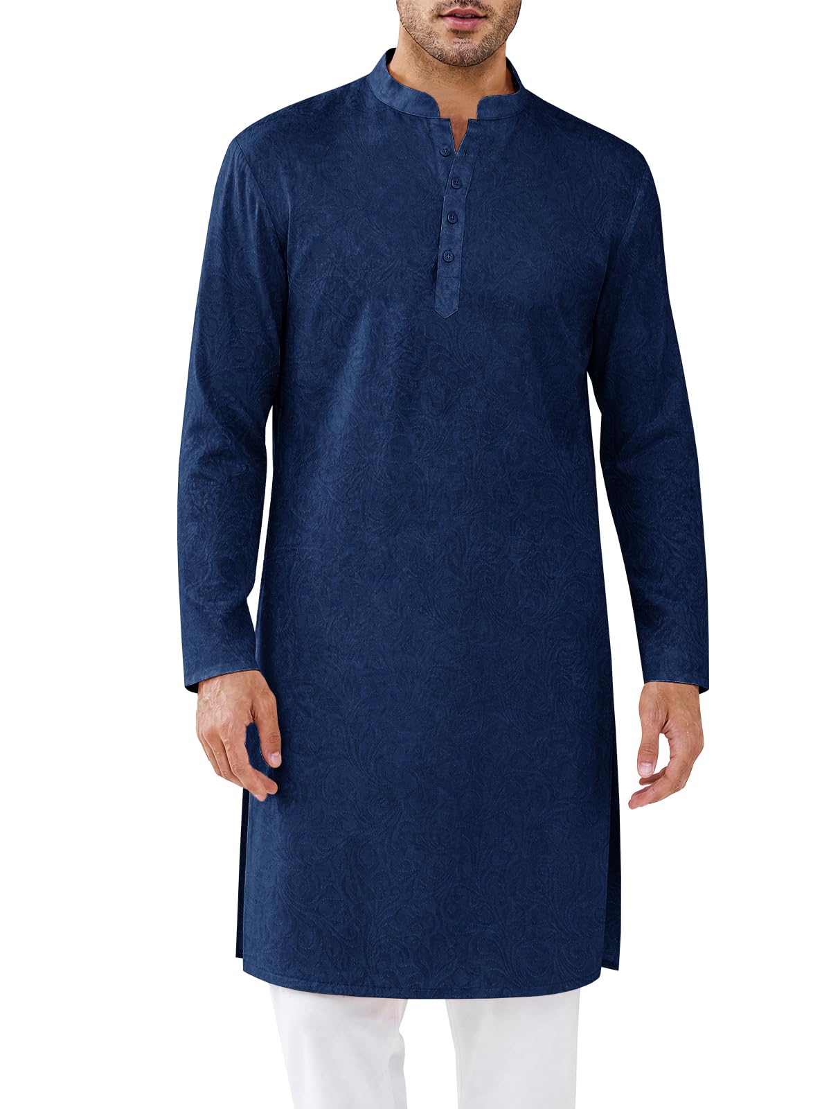 Runcati Mens Kurta Thobe Textured Henley Shirt