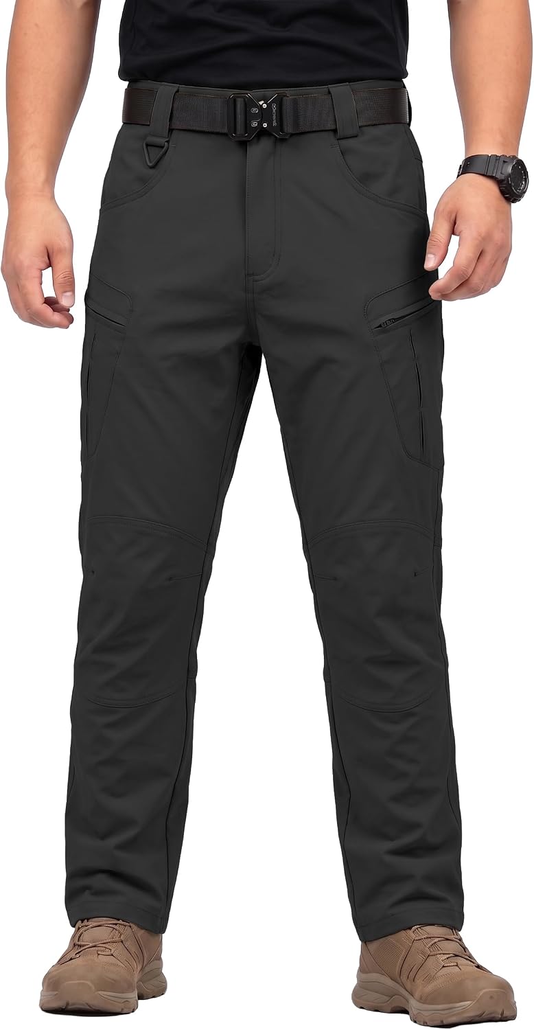 Men's Stretch Tactical Pants Lightweight Hiking Cargo Pants Water Resistant Multi Pocket Casual Outdoor Work Pants (No Belt)