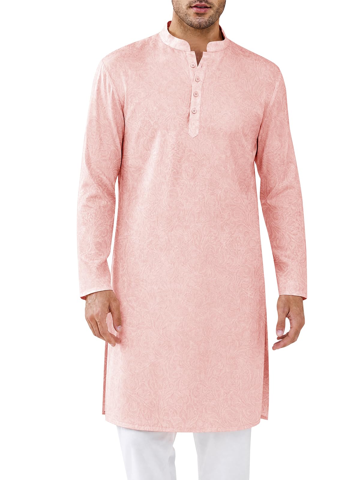 Runcati Mens Kurta Thobe Textured Henley Shirt