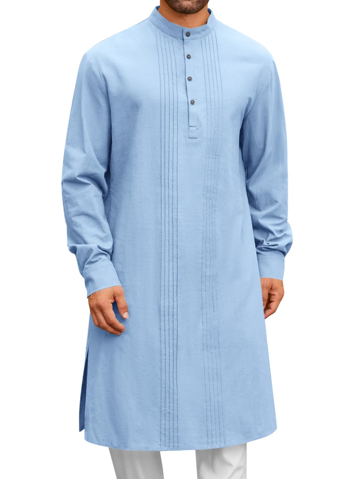 Runcati Mens Kaftan Robe Button Down Long Sleeve Cotton Linen kurta