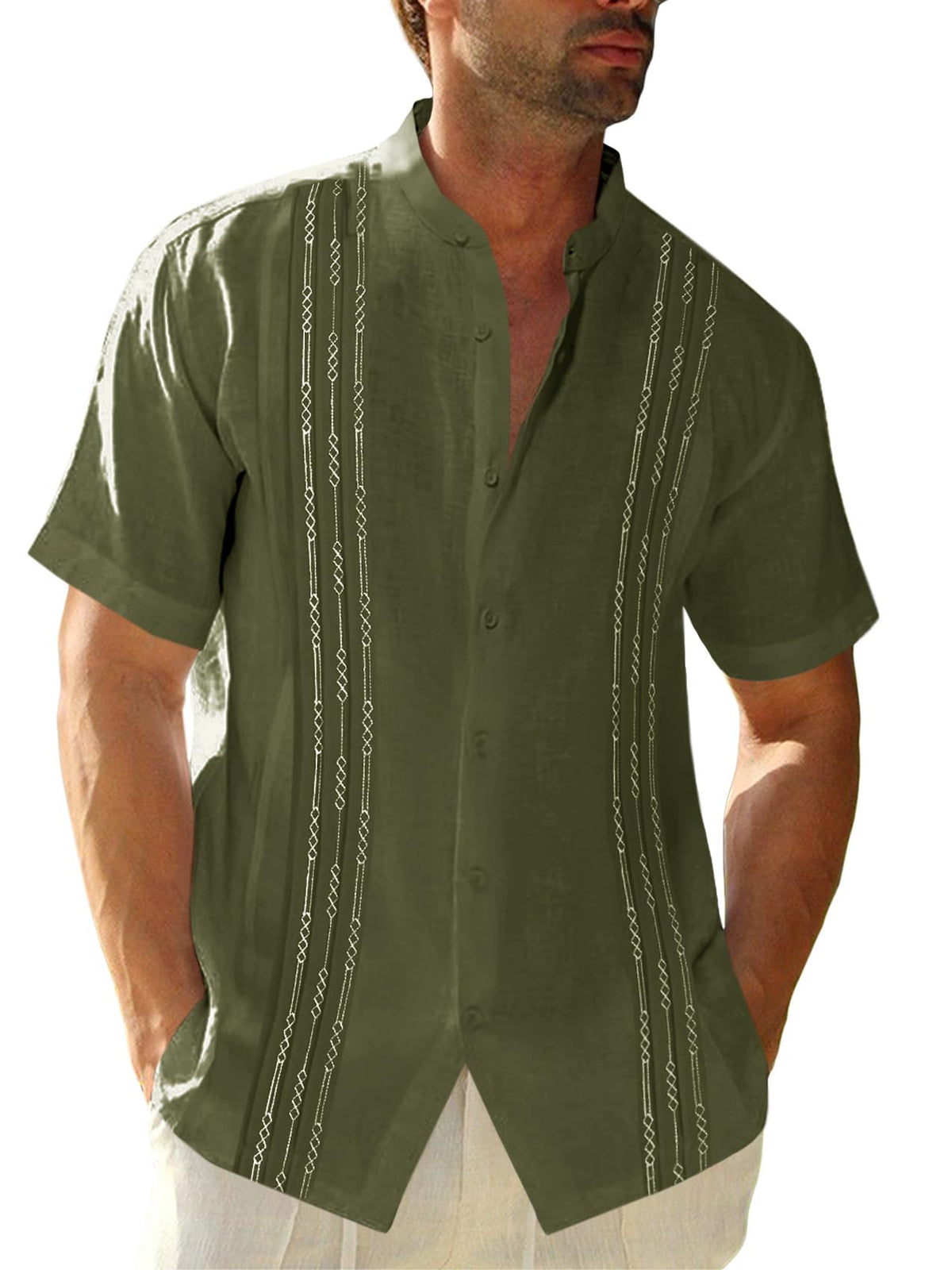 Runcati Mens Short Sleeve Guayabera Shirts Linen Button Down Cuban Shirt