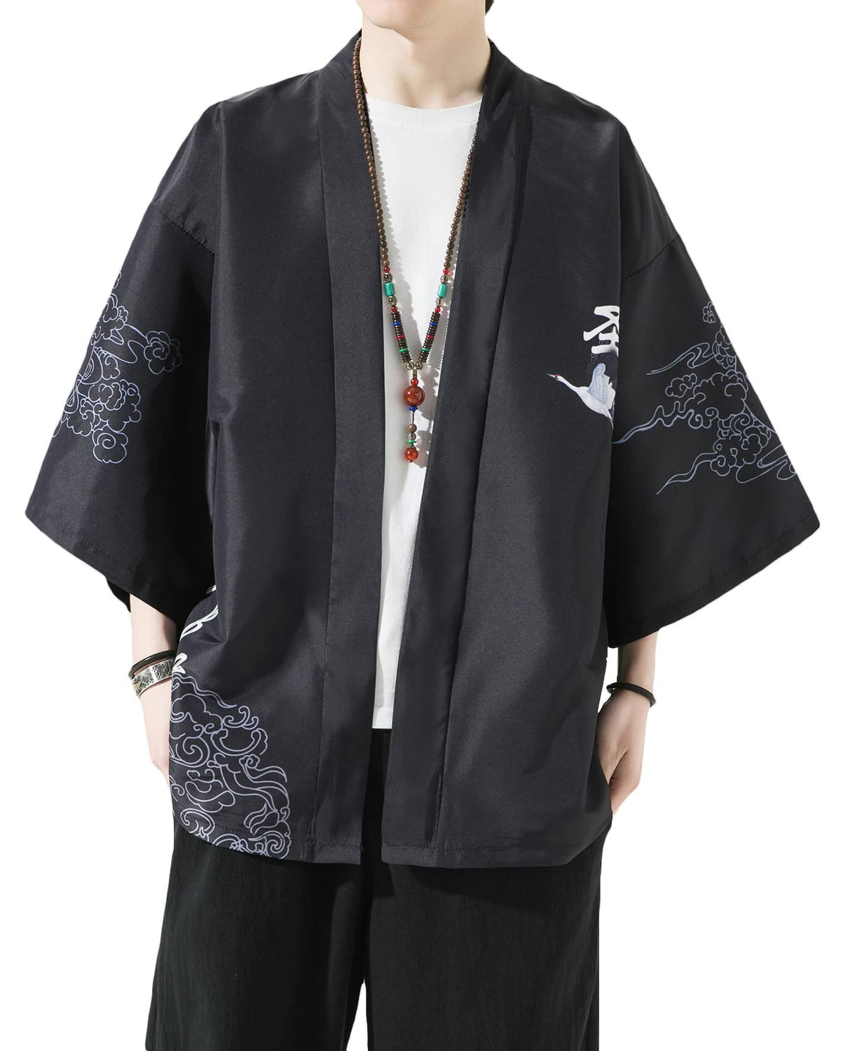Men's Kimono Cardigan Jacket Japanese Kimono Shirt 3/4 Sleeve Printed Haori