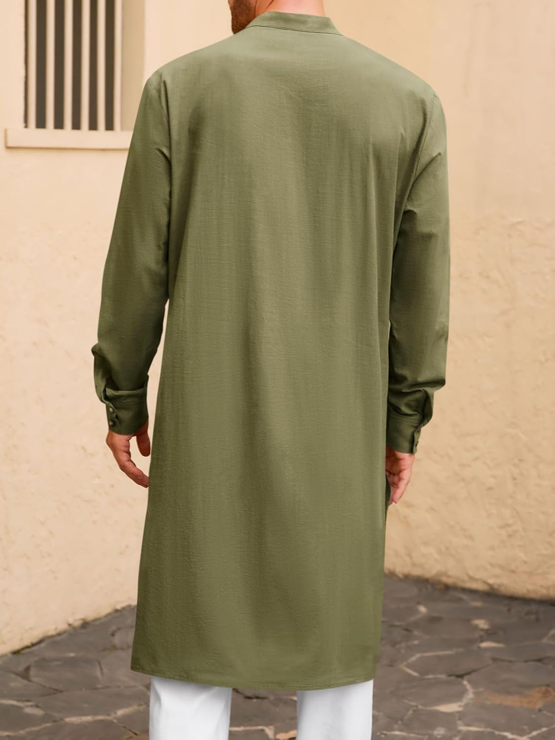 Runcati Mens Kaftan Robe Button Down Long Sleeve Cotton Linen kurta