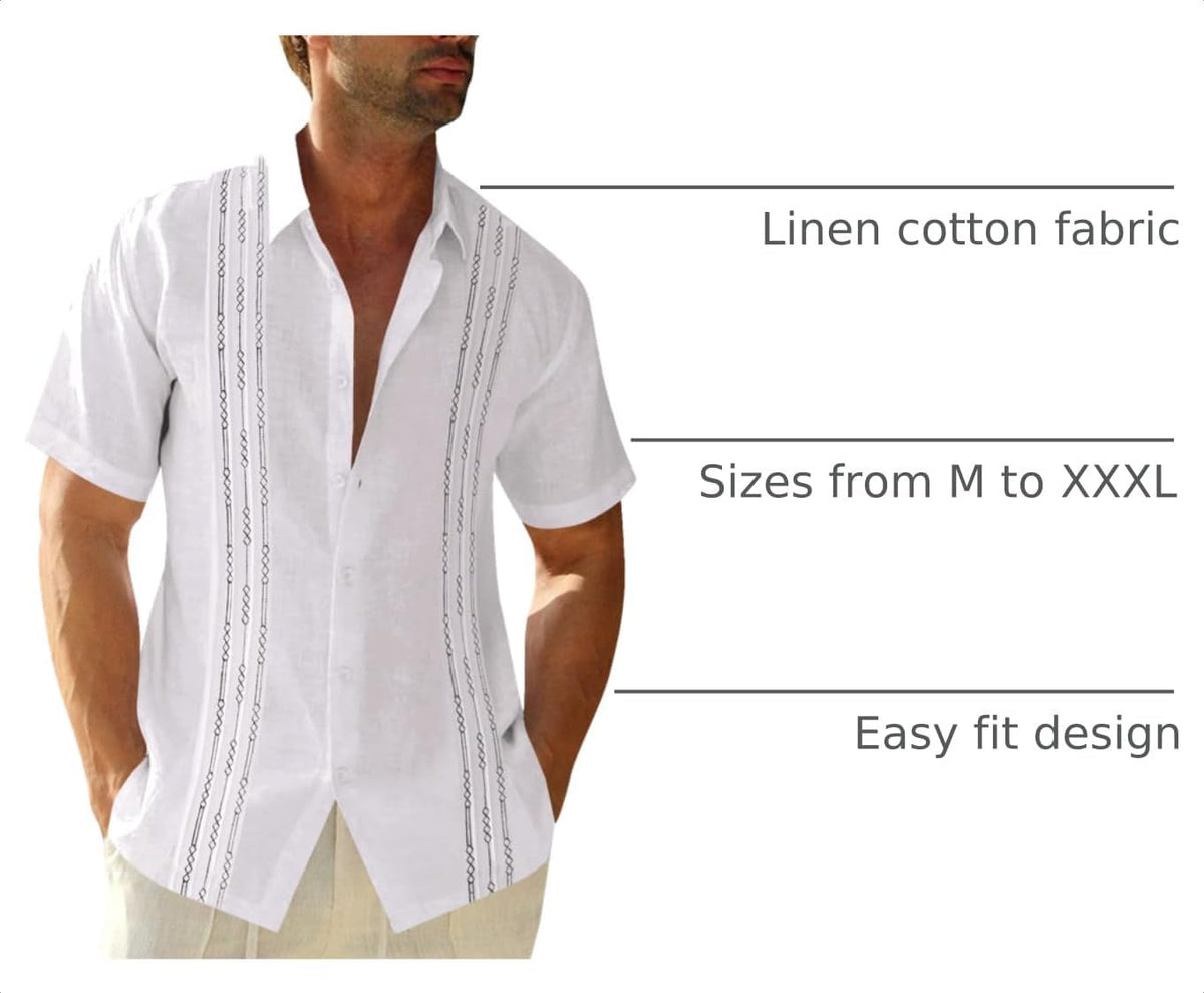Runcati Mens Short Sleeve Guayabera Shirts Linen Button Down Cuban Shirt