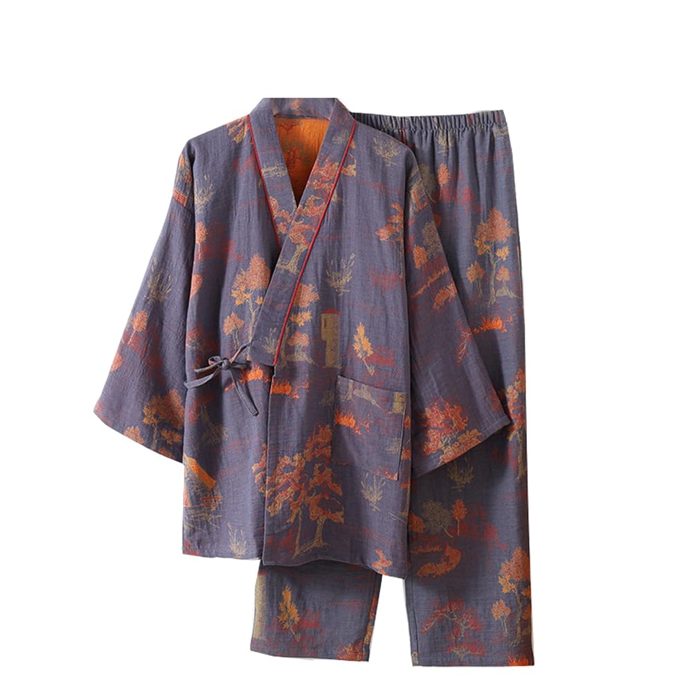 Men's Japanese Kimono Pajamas Crepe Nightwear