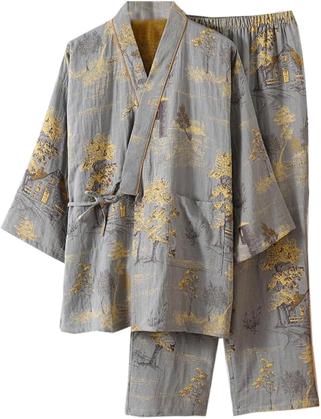 Men's Japanese Kimono Pajamas Crepe Nightwear