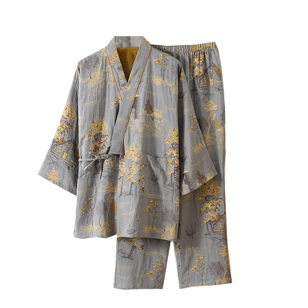 Men's Japanese Kimono Pajamas Crepe Nightwear