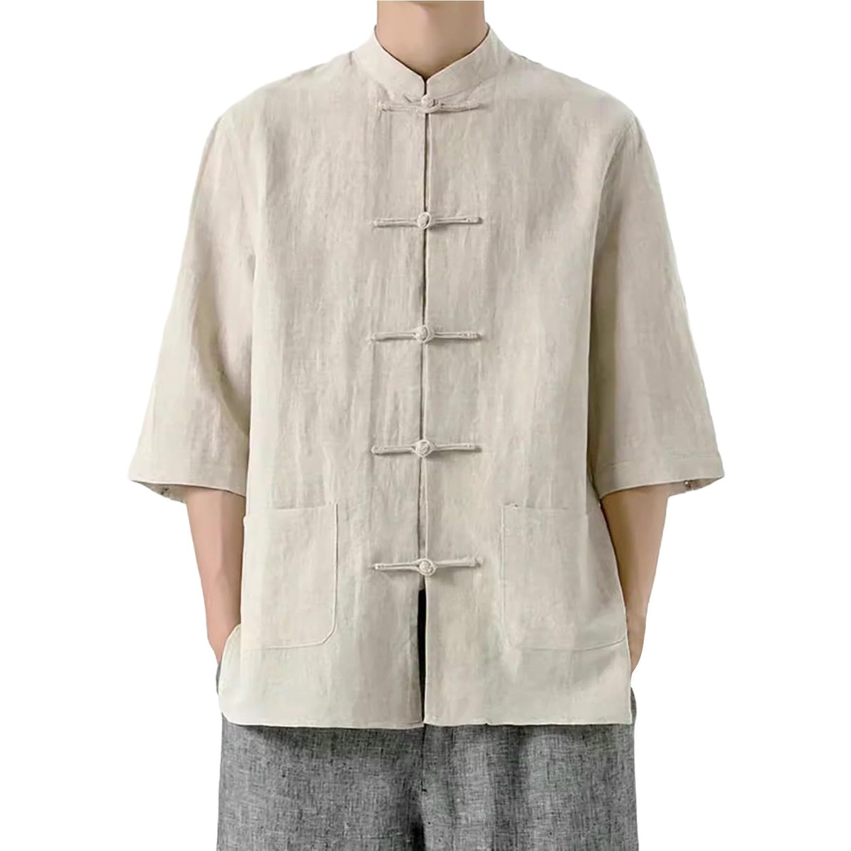 Men's Shirt Tang Suit Shirt Long Sleeve Traditional Kung Fu Uniform Chinese Frog Buttons Lightweight Jacket Summer
