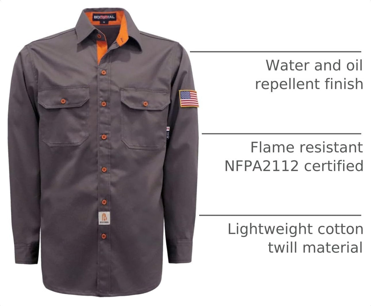 BOCOMAL FR Shirts for Men Button Down Lightweight Contrast Welding Workwear