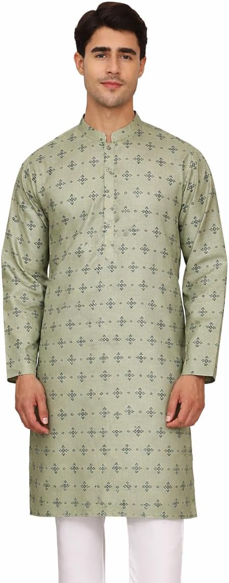 Maple Clothing Printed Cotton Men's Kurta Pajama Set Traditional Indian Ethnic Wear Bollywood Festive Outfit