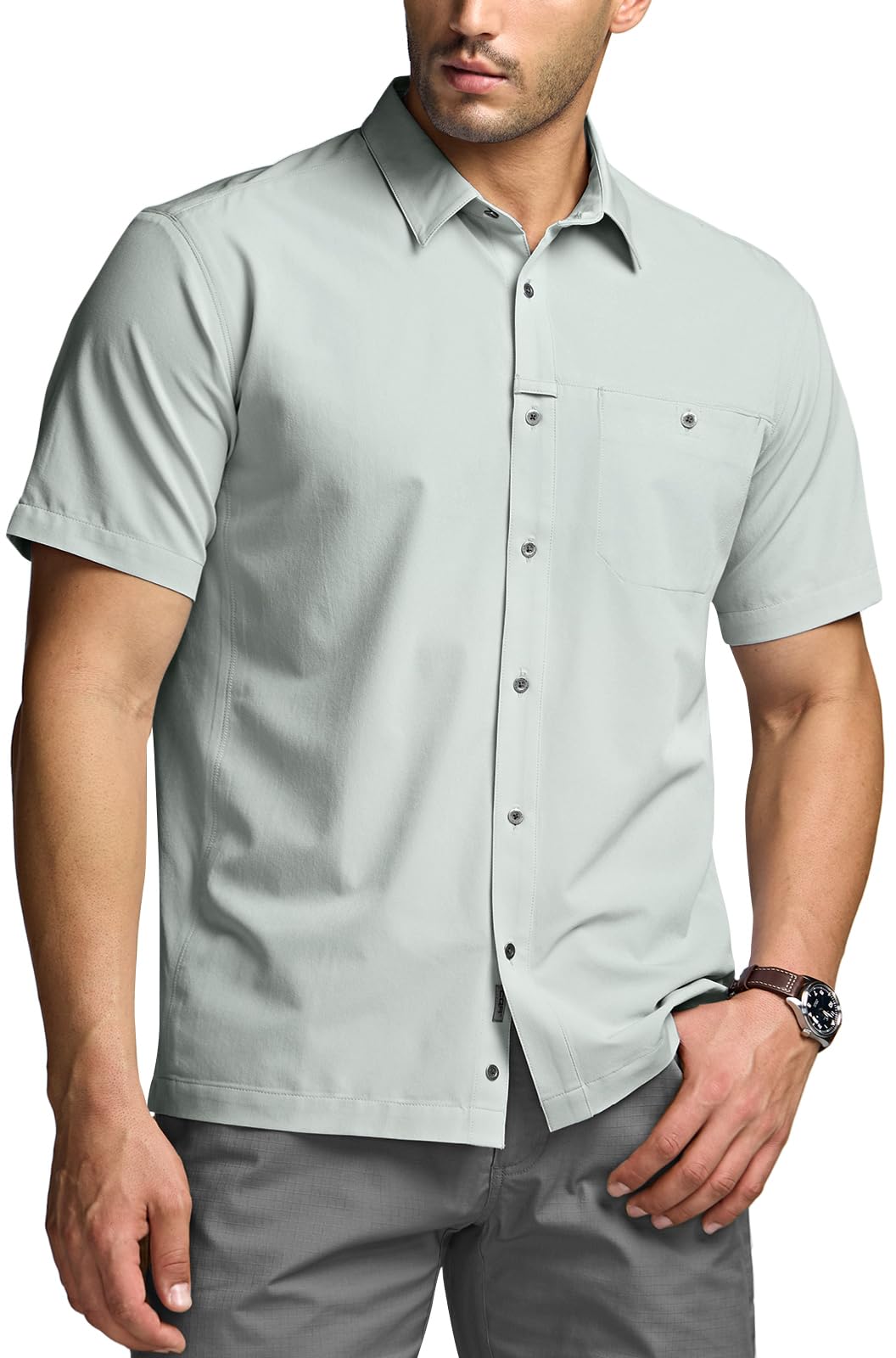CQR Men's Short Sleeve Tactical Shirts, UPF 50+ Ripstop Military Work Shirts, Breathable Button Down Outdoor Hiking Shirt