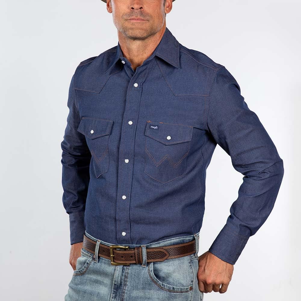 Wrangler Men's Cowboy Cut Firm Finish Western Long Sleeve Snap Work Shirt