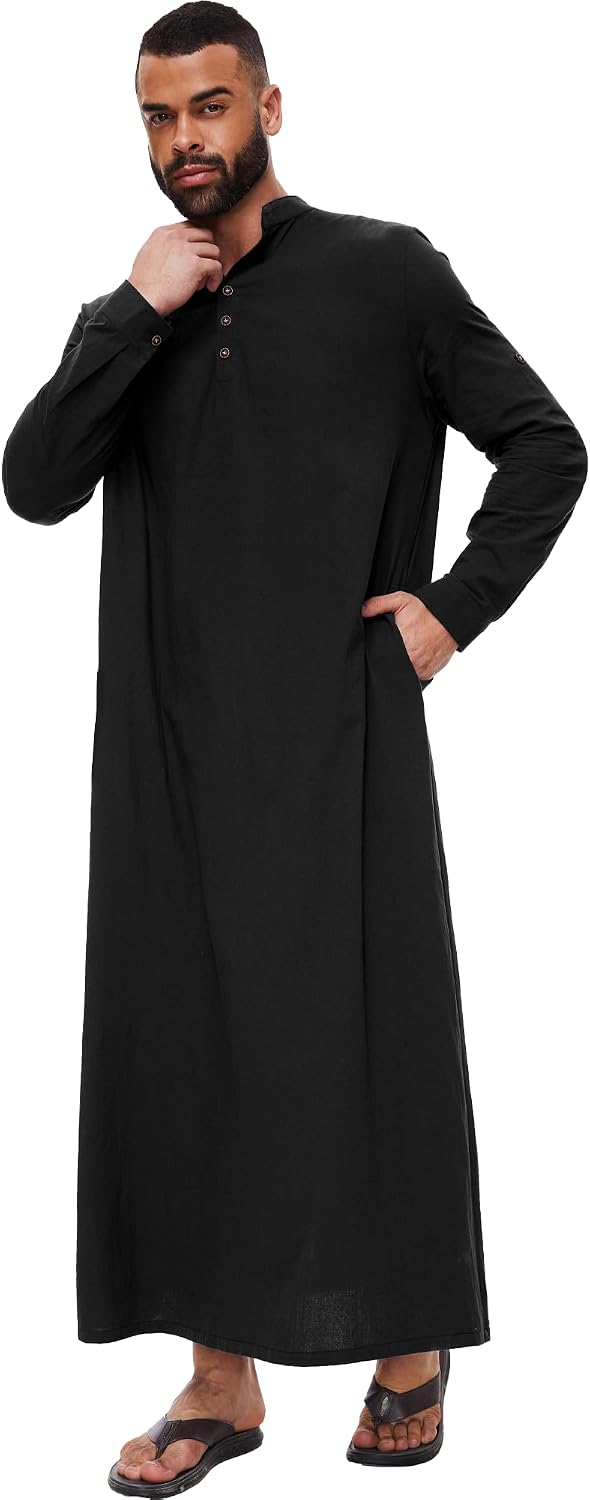 YAOHUOLE Kaftan for Men - Button Down Islamic Thobe Arabic Robes