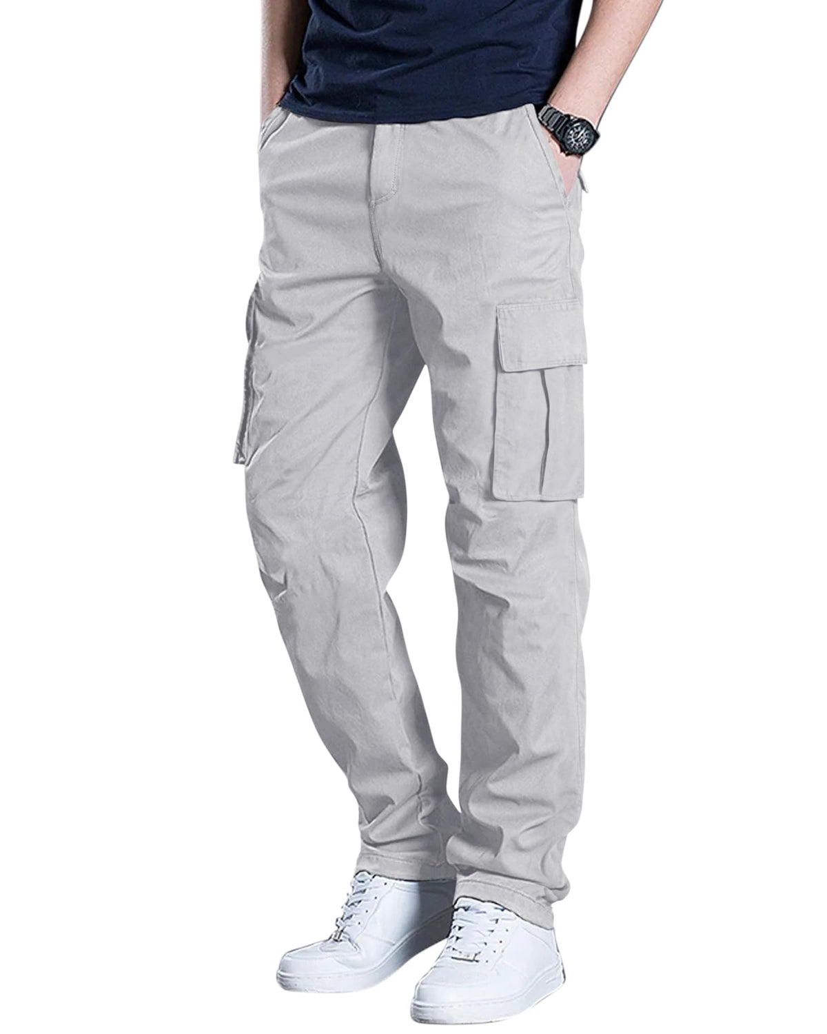 Men's Cargo Pants Stretch Sweatpants Elastic Drawstring Casual Pants