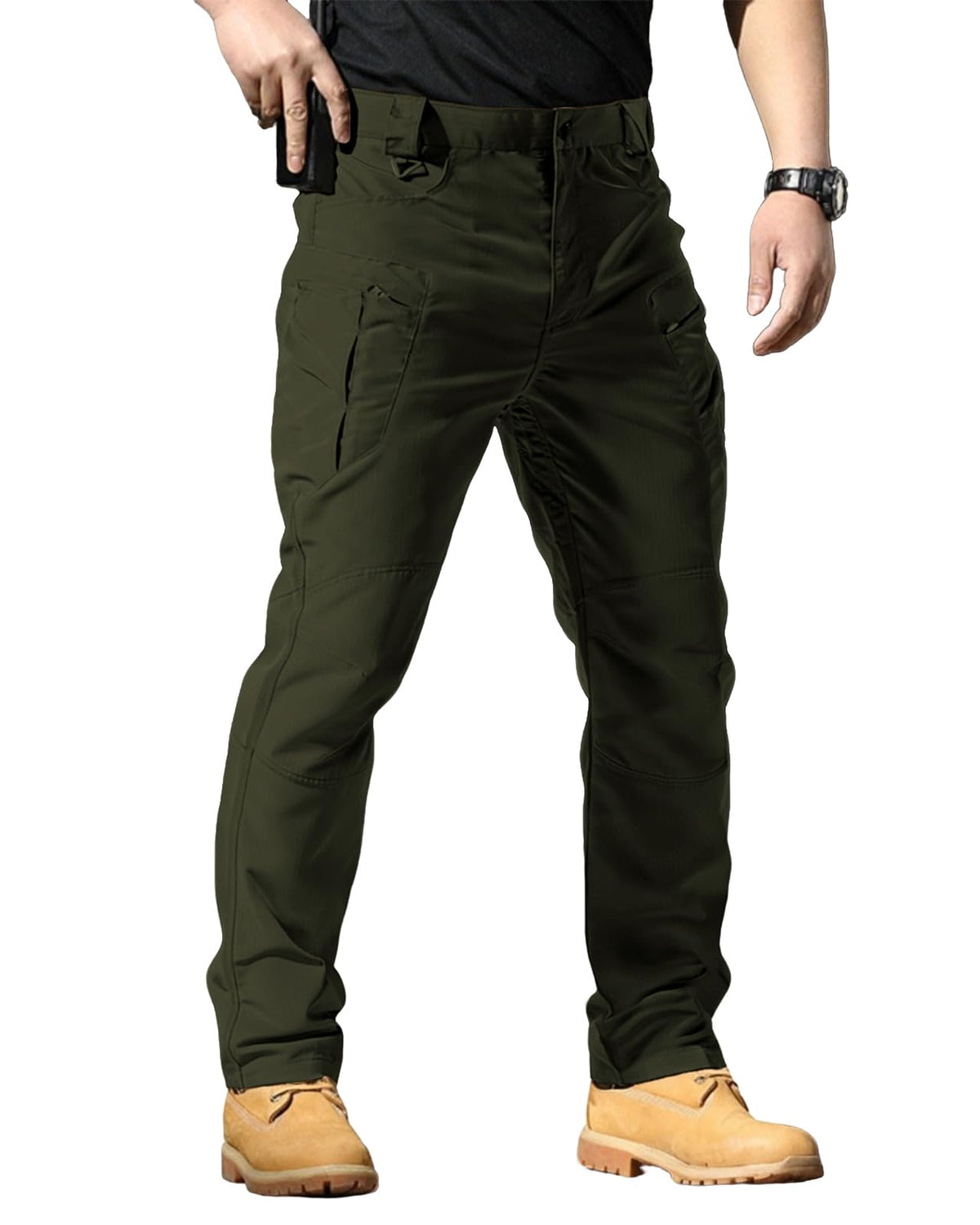 Men's Stretch Tactical Pants Waterproof Ripstop Fabric Cargo Pants Lightweight Casual Hiking Outdoor Work Pants (No Belt)