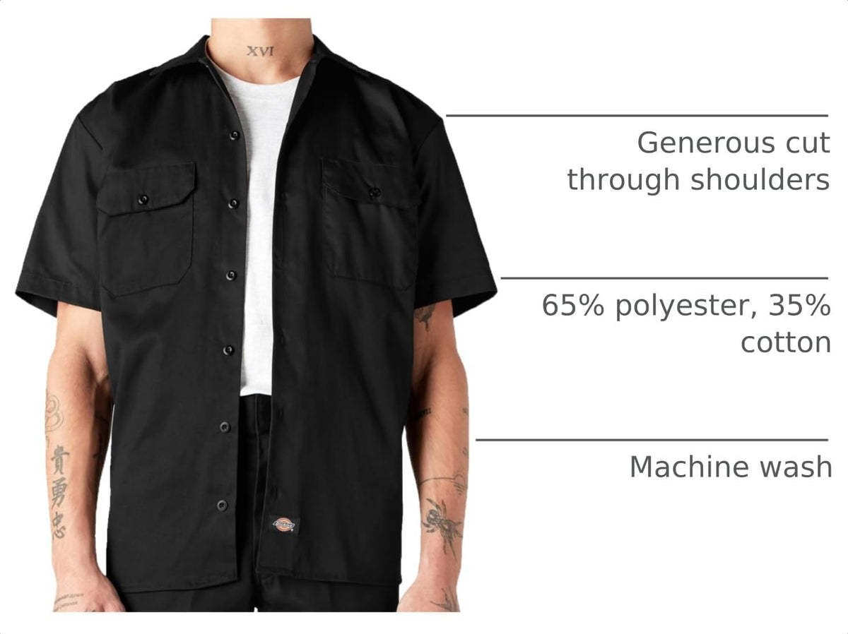 Dickies Men’s Short Sleeve Work Shirt – Durable Twill Button Down Shirts for Men, Lightweight Uniform for Daily Wear