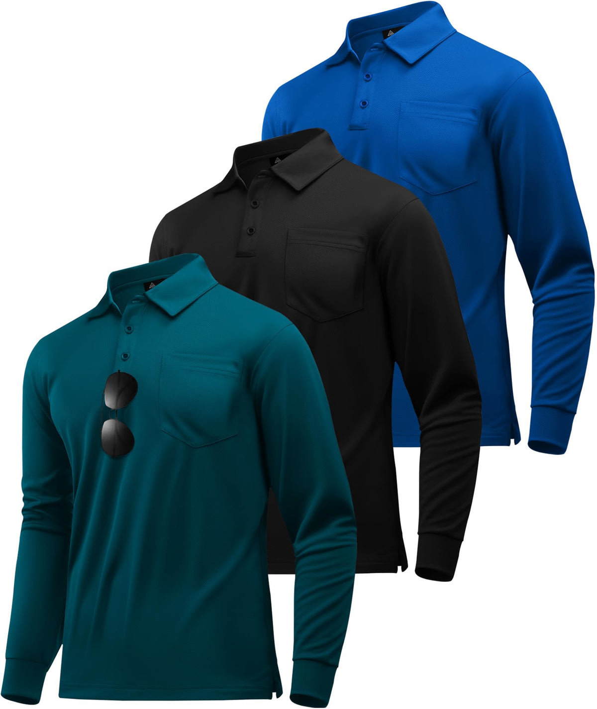 ZITY 3 Pack Long Sleeve Polo Shirts for Men with Pocket Moisture Wicking Outdoor Workwear Office Casual Collared Shirts Fall