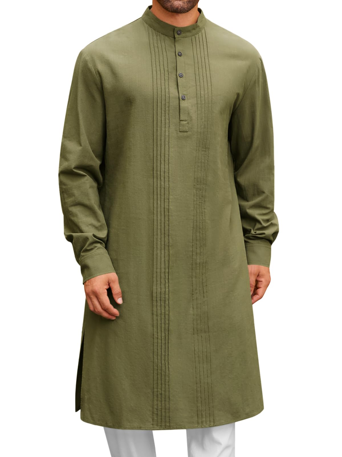 Runcati Mens Kaftan Robe Button Down Long Sleeve Cotton Linen kurta