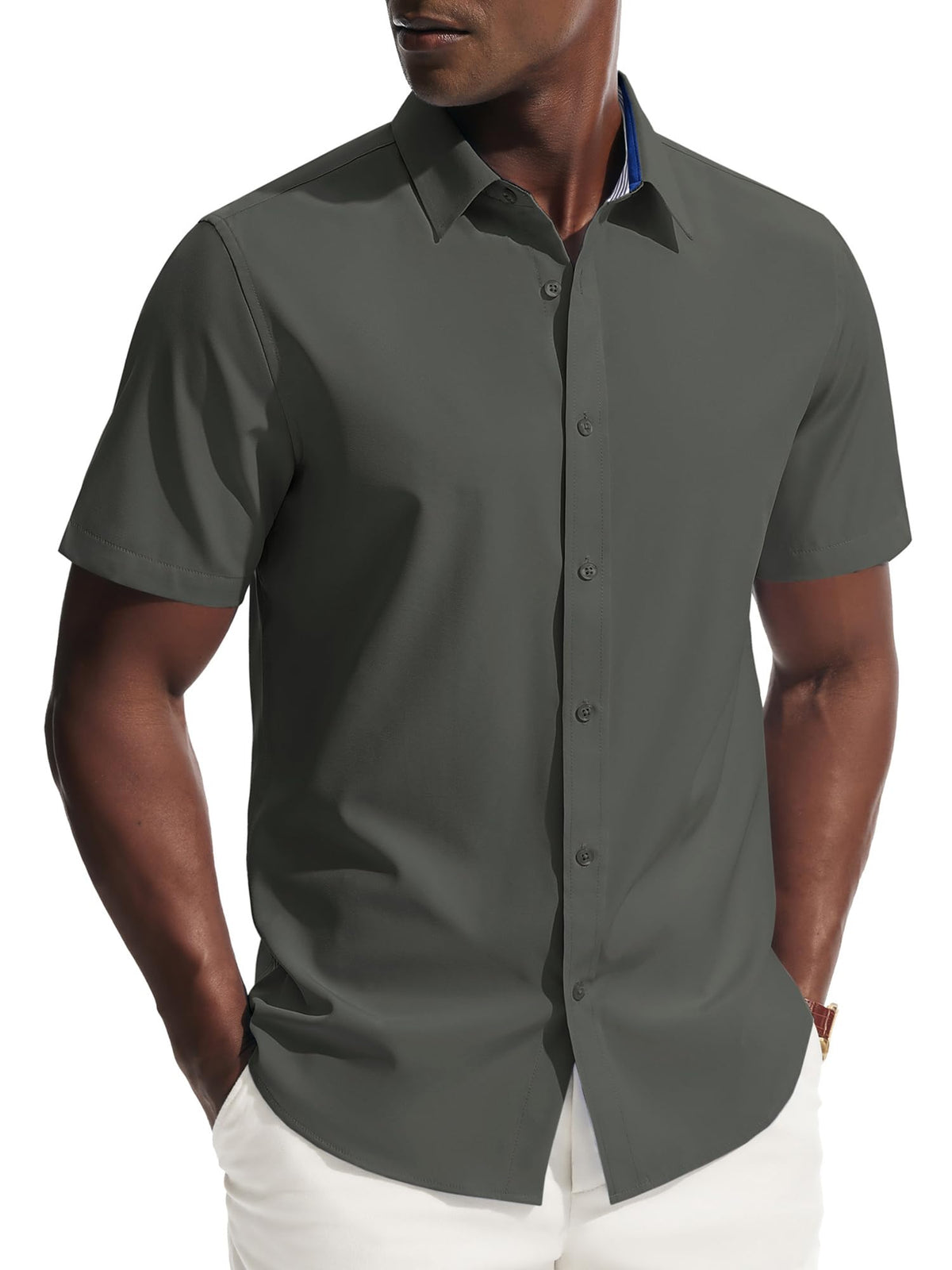 PJ PAUL JONES Mens Short Sleeve Dress Shirts Wrinkle Free Button Down Shirt
