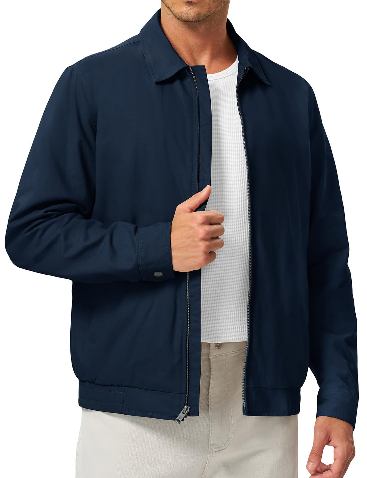 TBMPOY Men's Casual Cotton Jacket Lightweight Full Zip Canvas Lapel Jackets Business Work Windbreaker with 3 Pockets