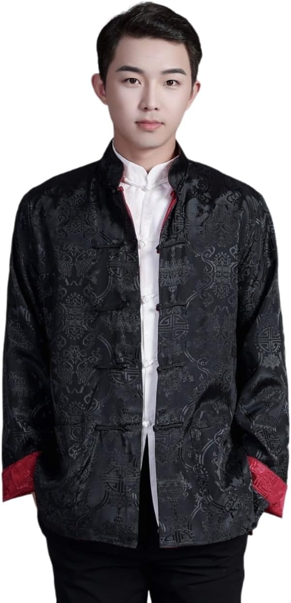 Tang Suit Men Can be Worn on Both Sides,Hanfu Chinese Traditional Clothes Long Sleeve Top