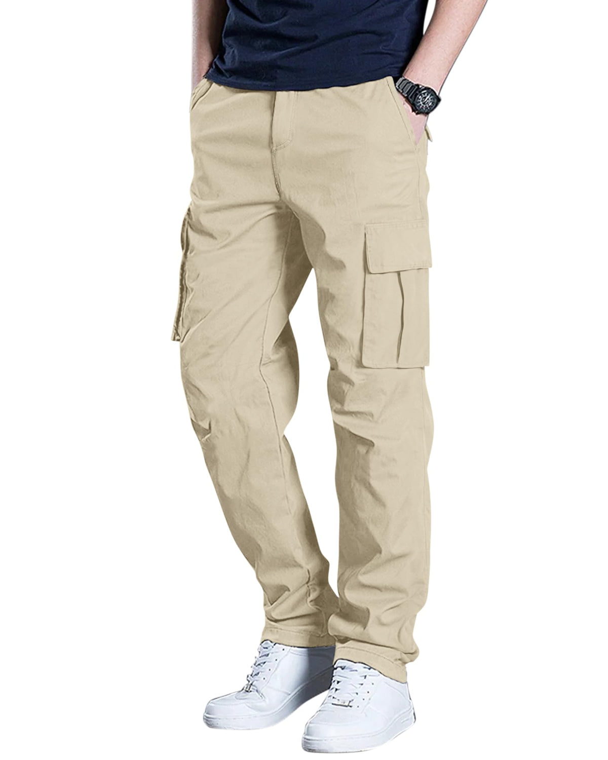 Men's Cargo Pants Stretch Sweatpants Elastic Drawstring Casual Pants