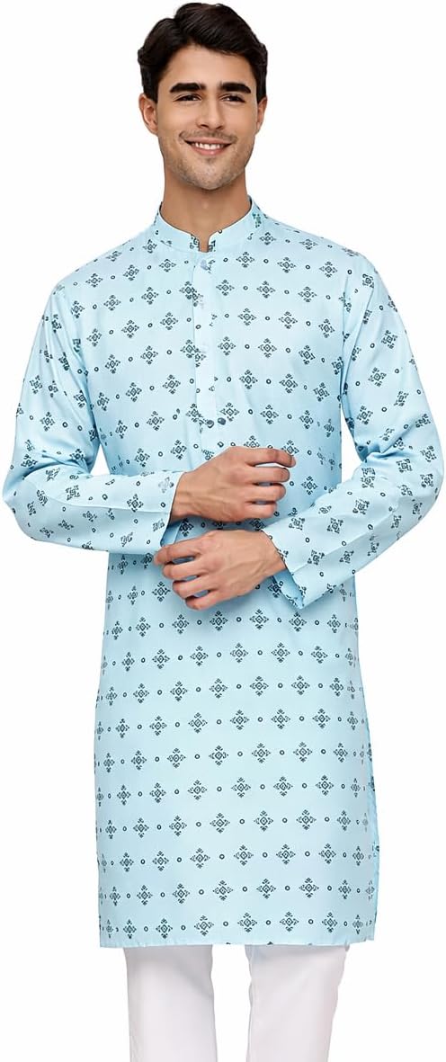 Maple Clothing Printed Cotton Men's Kurta Pajama Set Traditional Indian Ethnic Wear Bollywood Festive Outfit