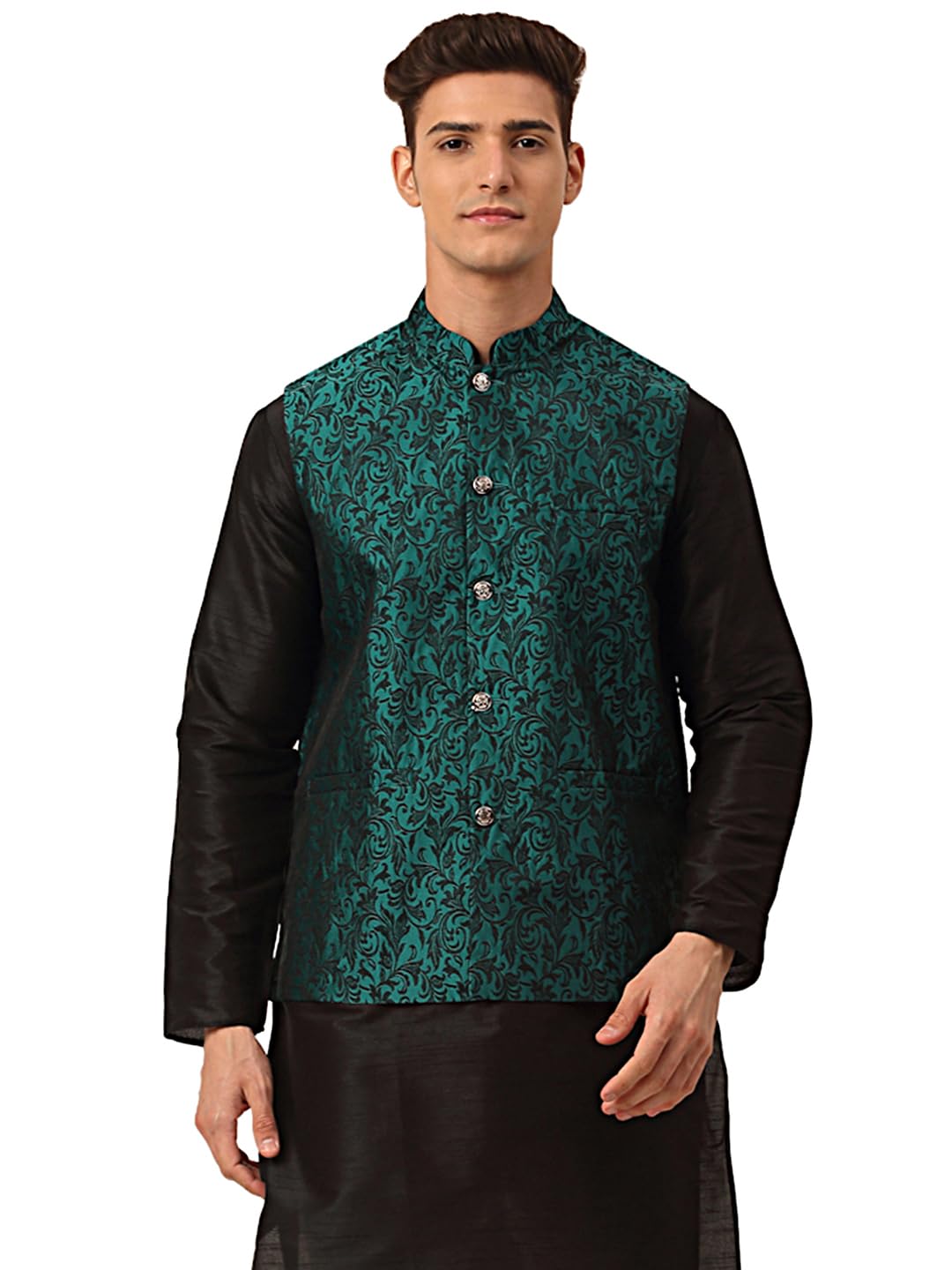 Maple Clothing Men's Nehru Jacket Brocade Indian Traditional Waistcoat Wedding Guest Outfit Vest