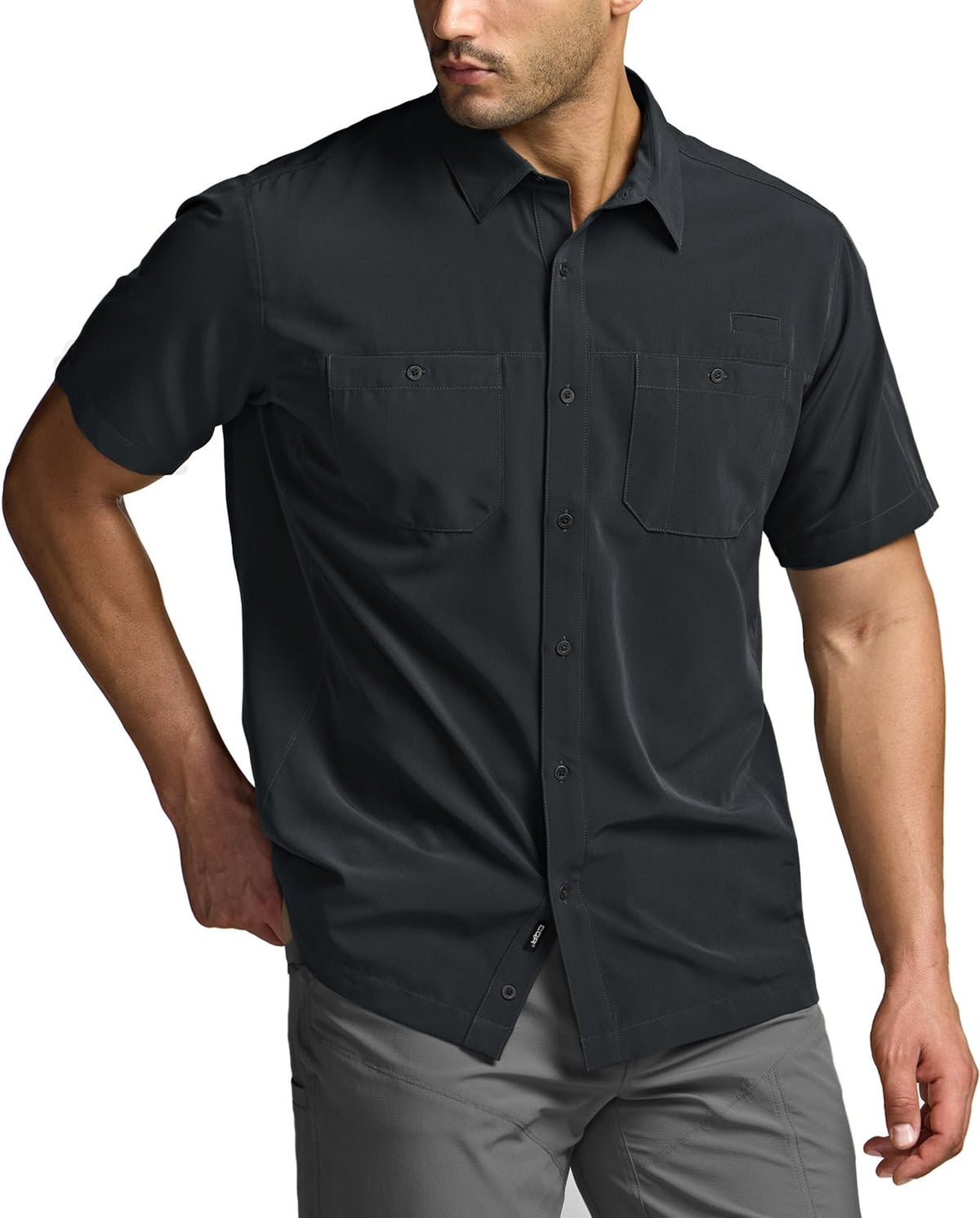 CQR Men's Short Sleeve Tactical Shirts, UPF 50+ Ripstop Military Work Shirts, Breathable Button Down Outdoor Hiking Shirt