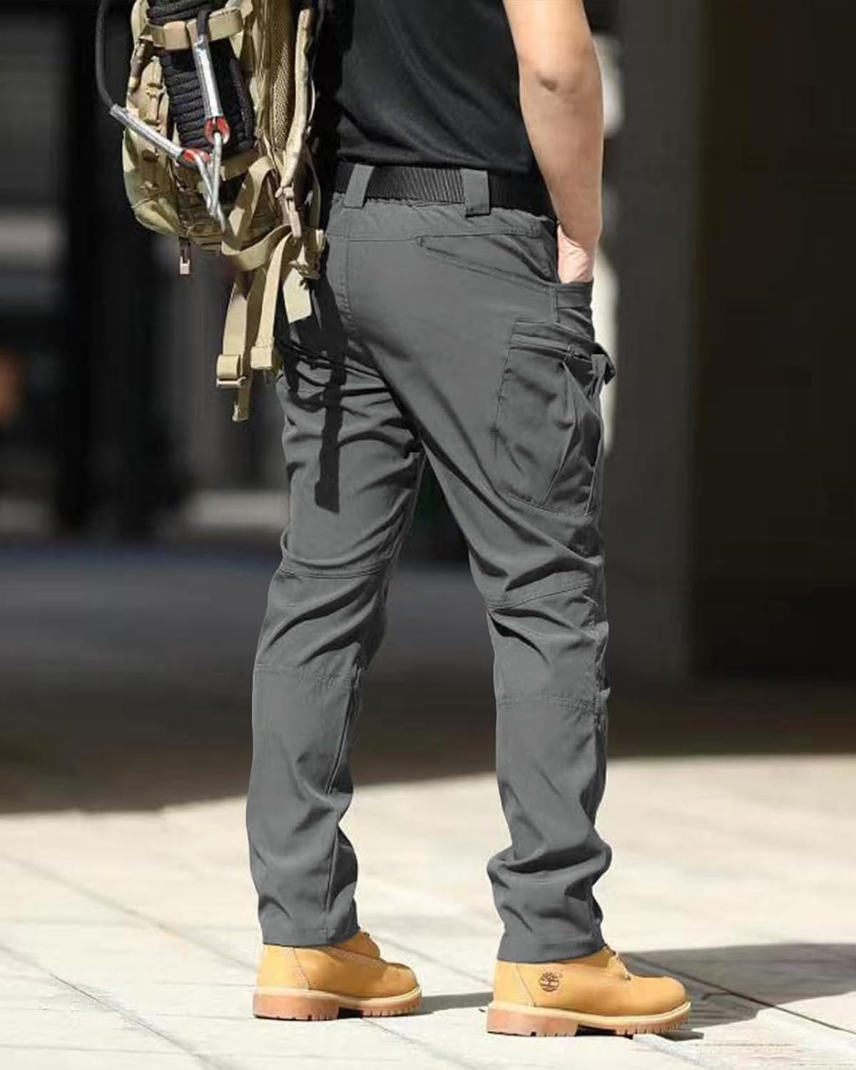 Men's Tactical Pants Stretch Waterproof Fabric Durable Cargo Pants for Hiking Casual Work Multi Pockets (No Belt)
