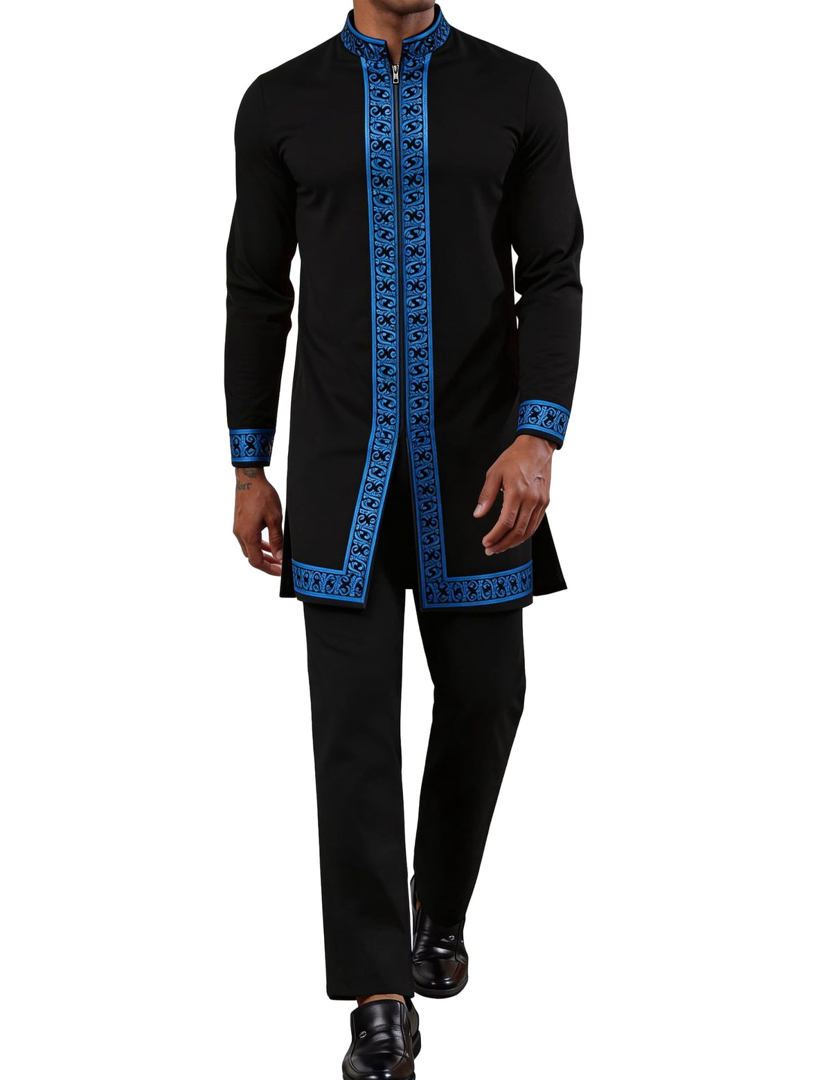 Mens African 2 Piece Set Nigerian Dashiki Shirt and Pants Outfit Gold Metallic Traditional Suit for Wedding Party Vacation