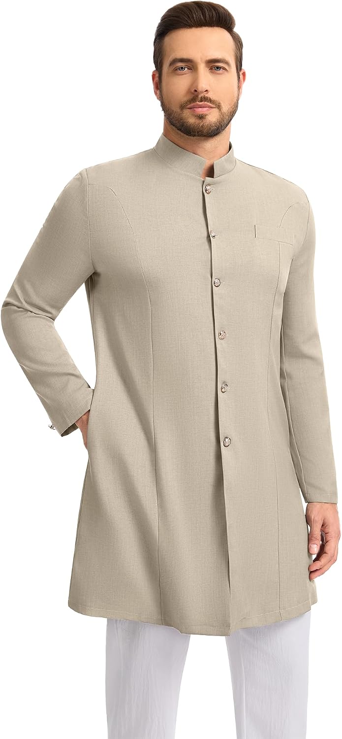 YAOHUOLE Mens Kurta Coats Indian Ethnic Royal Suits Jubba Thobe for Men