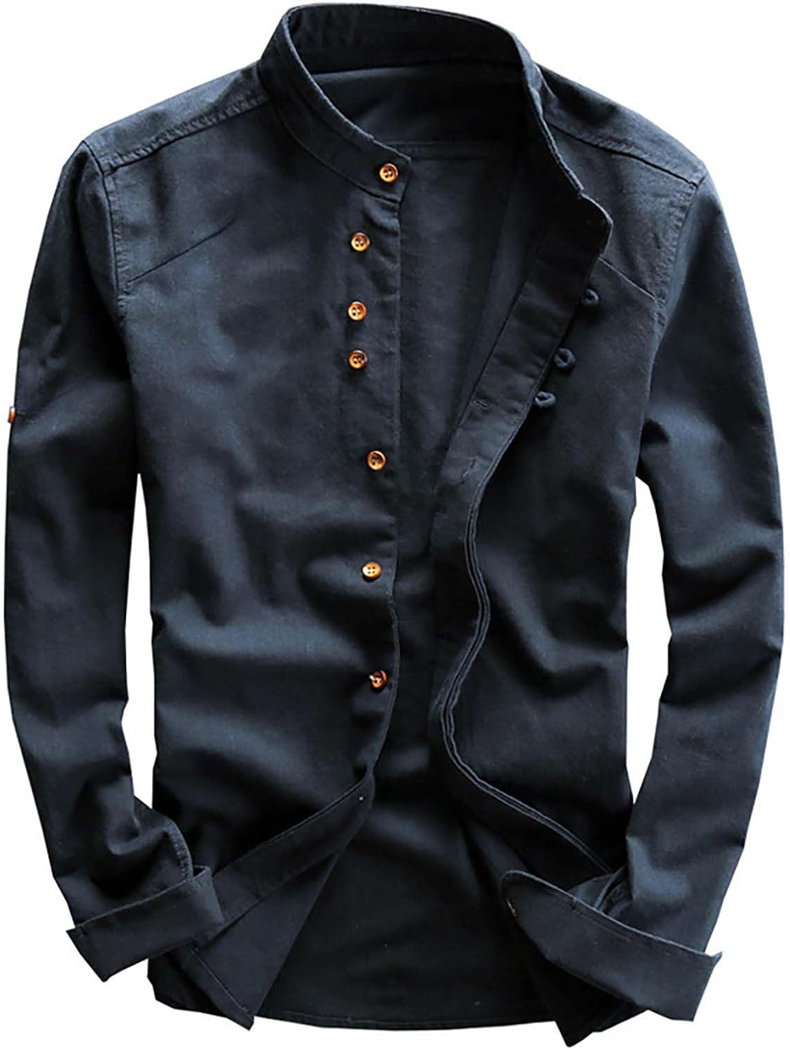 JOFOW Men's Long Sleeve Shirts Soulona Katana Vintage Soft Linen Japan Style Button Down Shirts