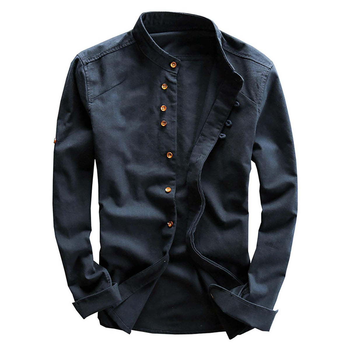 JOFOW Men's Long Sleeve Shirts Soulona Katana Vintage Soft Linen Japan Style Button Down Shirts