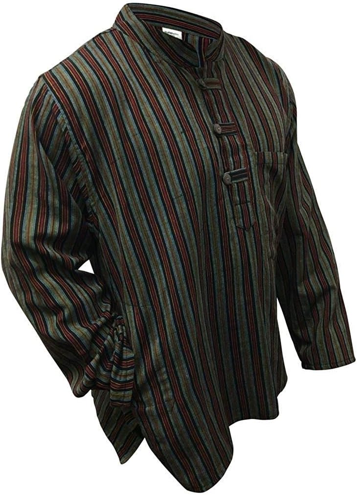 Shopoholic Fashion Mens Striped Grandad Shirt