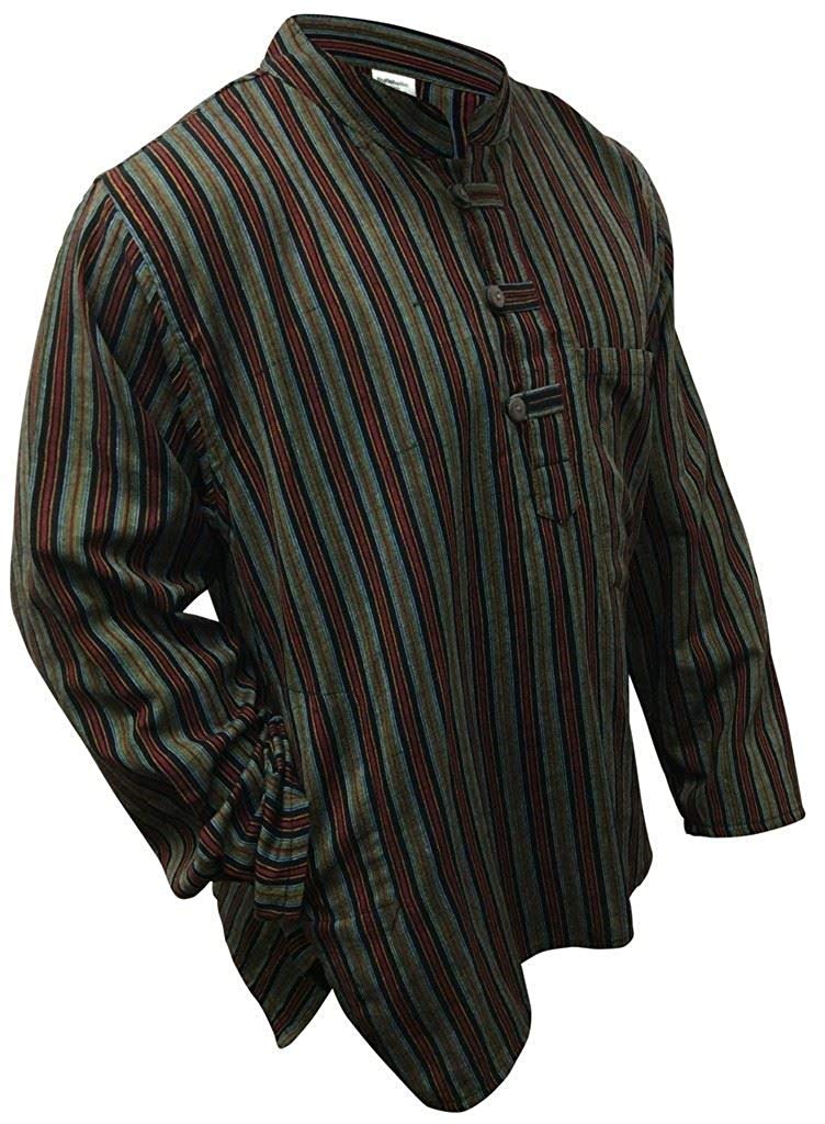 Shopoholic Fashion Mens Striped Grandad Shirt