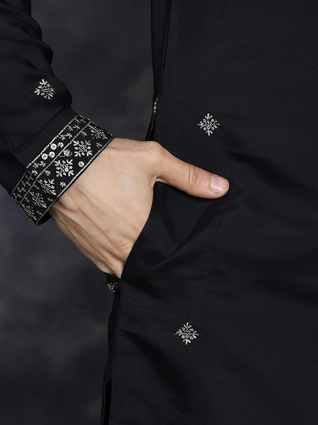 Maple Clothing Embroidered Kurta for Men Silk Blend Designer Neck Sequin Indian Wedding Ethnic Outfit