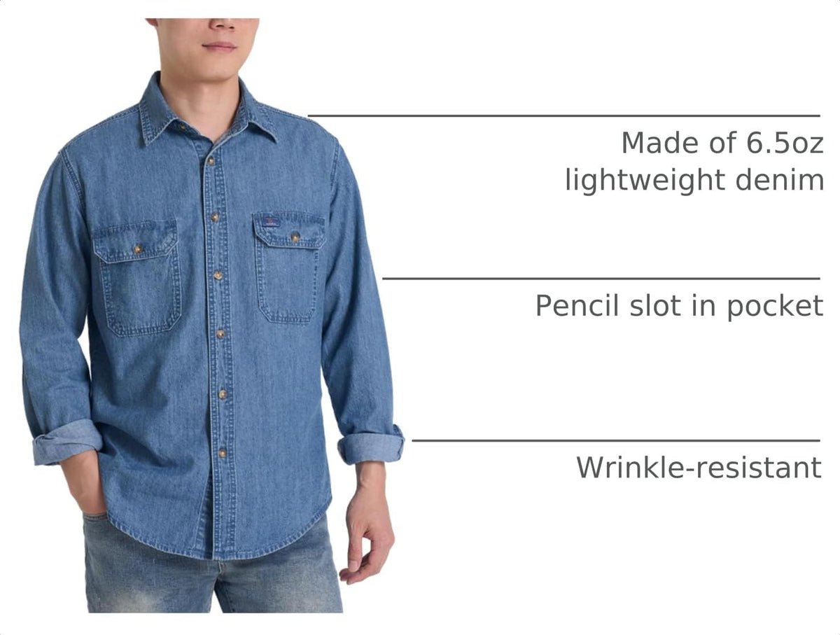 HISEA Mens Long Sleeve Denim Shirt, Button Down Jean Work Shirt Regular Fit