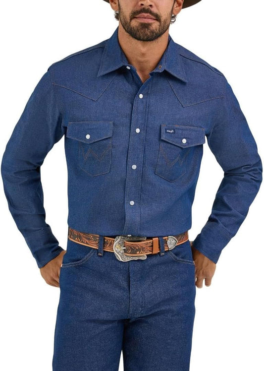 Wrangler Men's Cowboy Cut Firm Finish Western Long Sleeve Snap Work Shirt