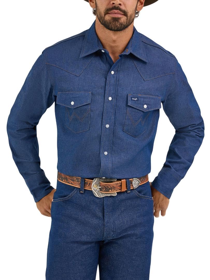 Wrangler Men's Cowboy Cut Firm Finish Western Long Sleeve Snap Work Shirt