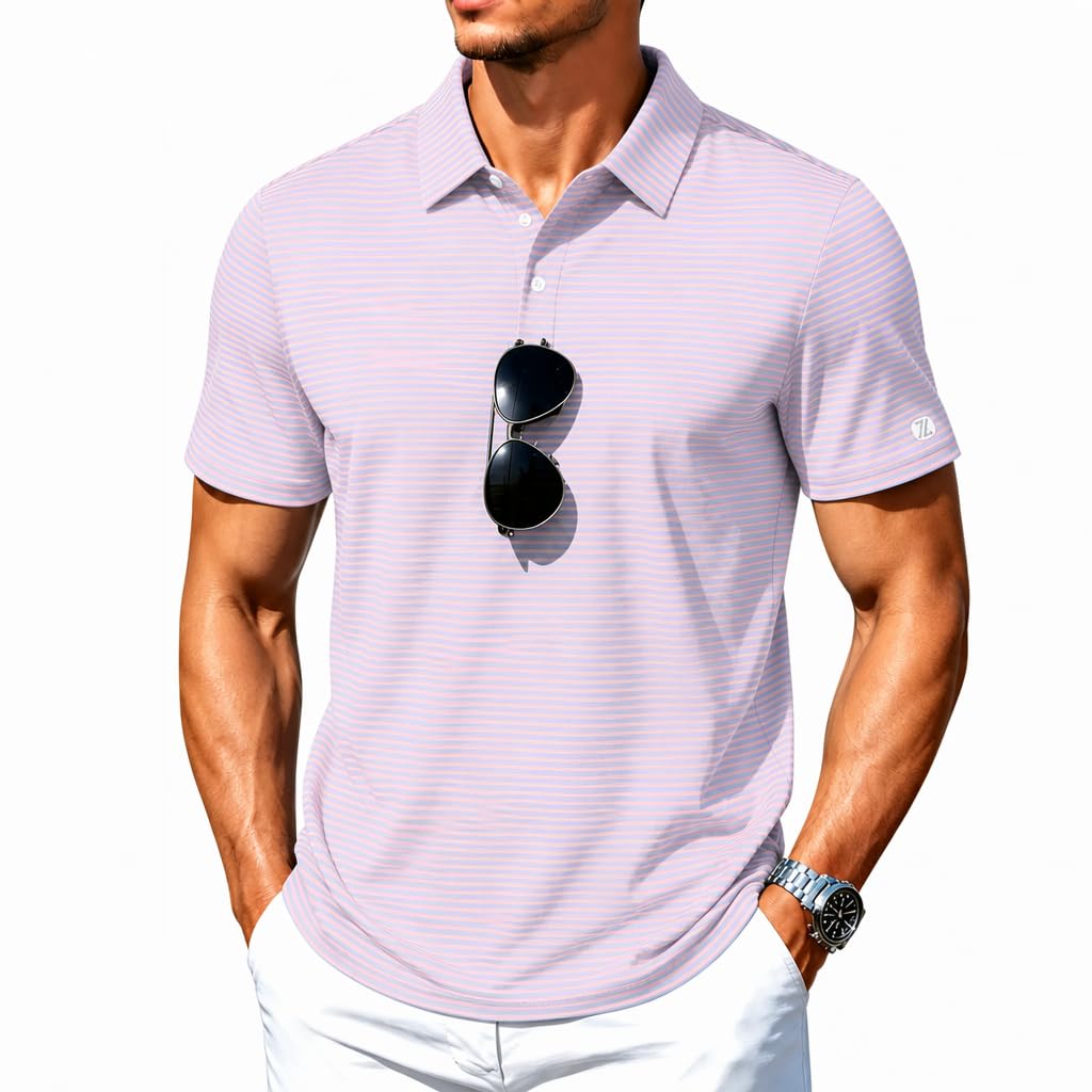 ZITY Mens Golf Shirt Short Sleeve UPF 50+ Performance Striped Polo Shirts