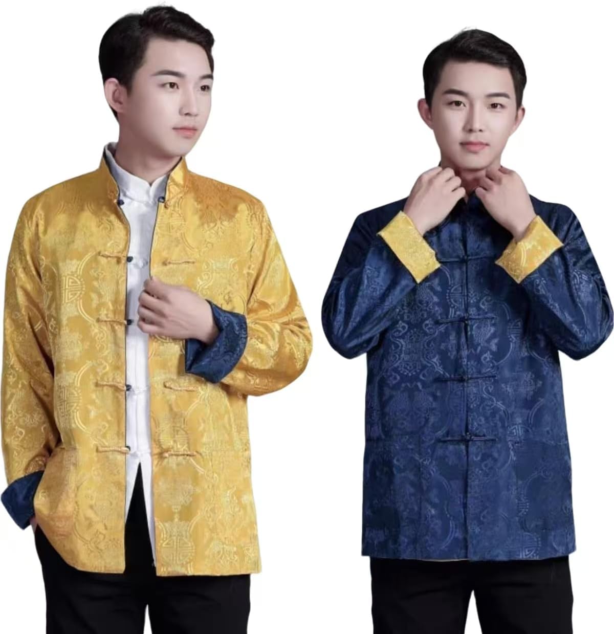 Tang Suit Men Hanfu Chinese Traditional Clothes Long Sleeve Top, Can be Worn on Both Sides,Tang Suit Jacket Men Silk