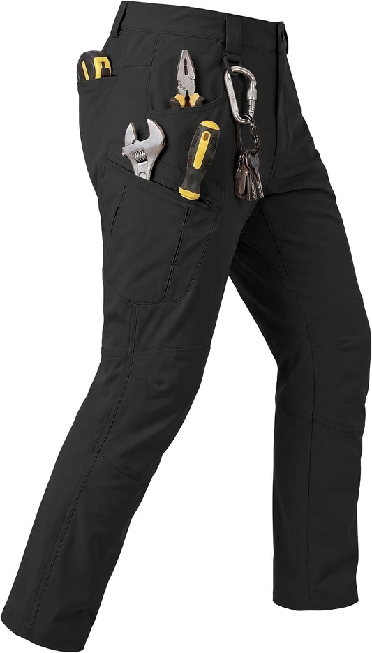 Men's Stretch Tactical Pants Lightweight Hiking Cargo Pants Water Resistant Multi Pocket Casual Outdoor Work Pants (No Belt)