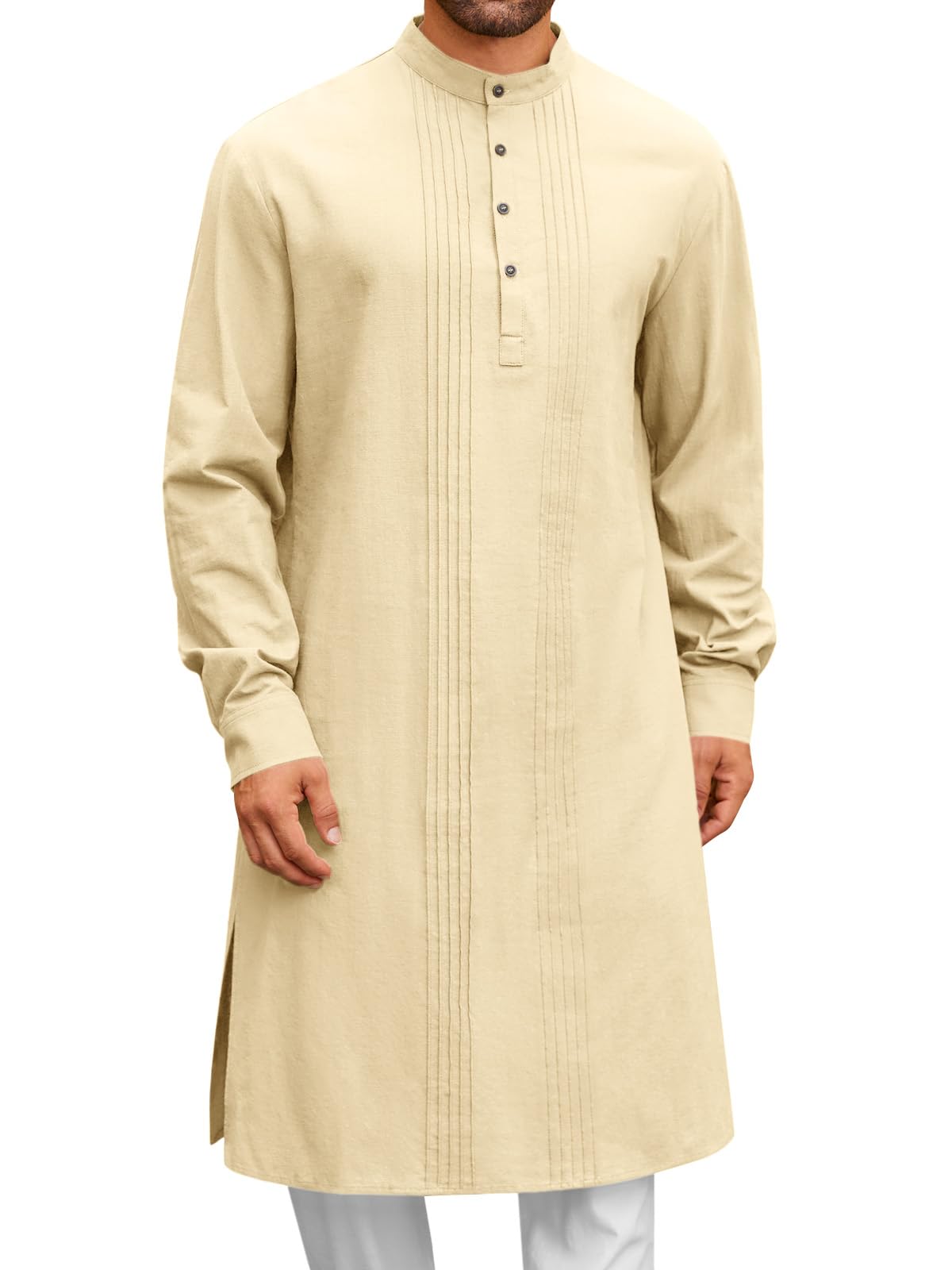 Runcati Mens Kaftan Robe Button Down Long Sleeve Cotton Linen kurta