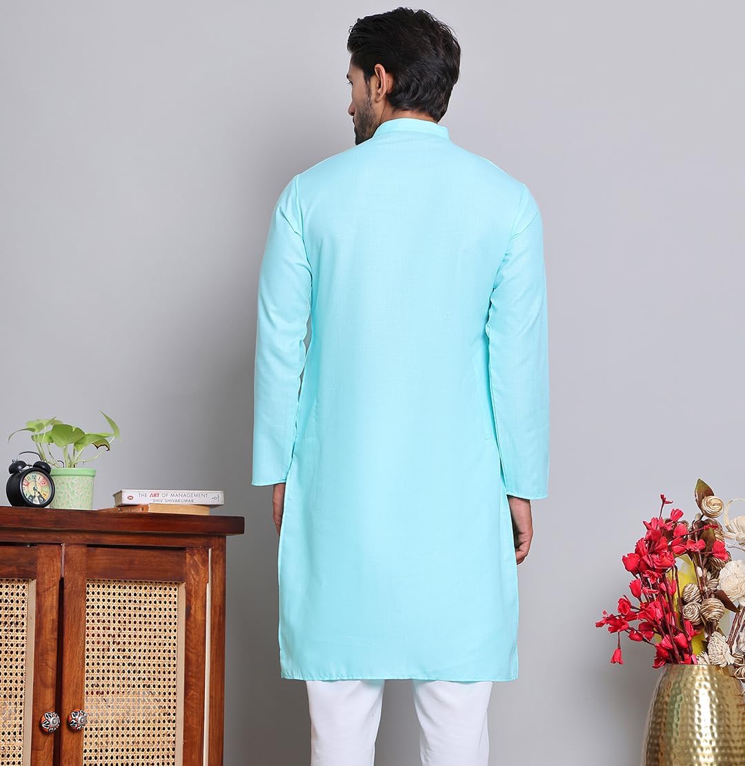 Maple Clothing Solid Cotton Men's Kurta Pajama Set Mandarin Collar Indian Ethnic Wear