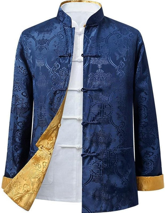 Tang Suit Men Hanfu Chinese Traditional Clothes Long Sleeve Top, Can be Worn on Both Sides,Tang Suit Jacket Men Silk