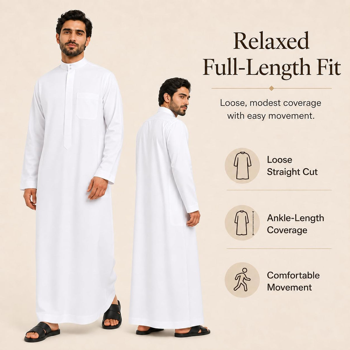 JPXH Mens Muslim Thobe Arab Robe Long Sleeve Islamic Kaftan with Pocket